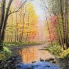 Autumn Reflections by the Creek – handmade silk embroidery