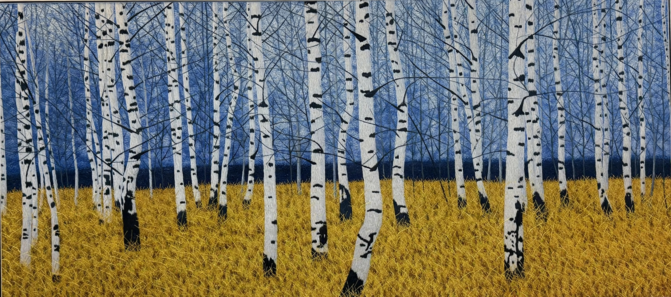 The White Birch Forest — hand-embroidered silk artwork (image only)