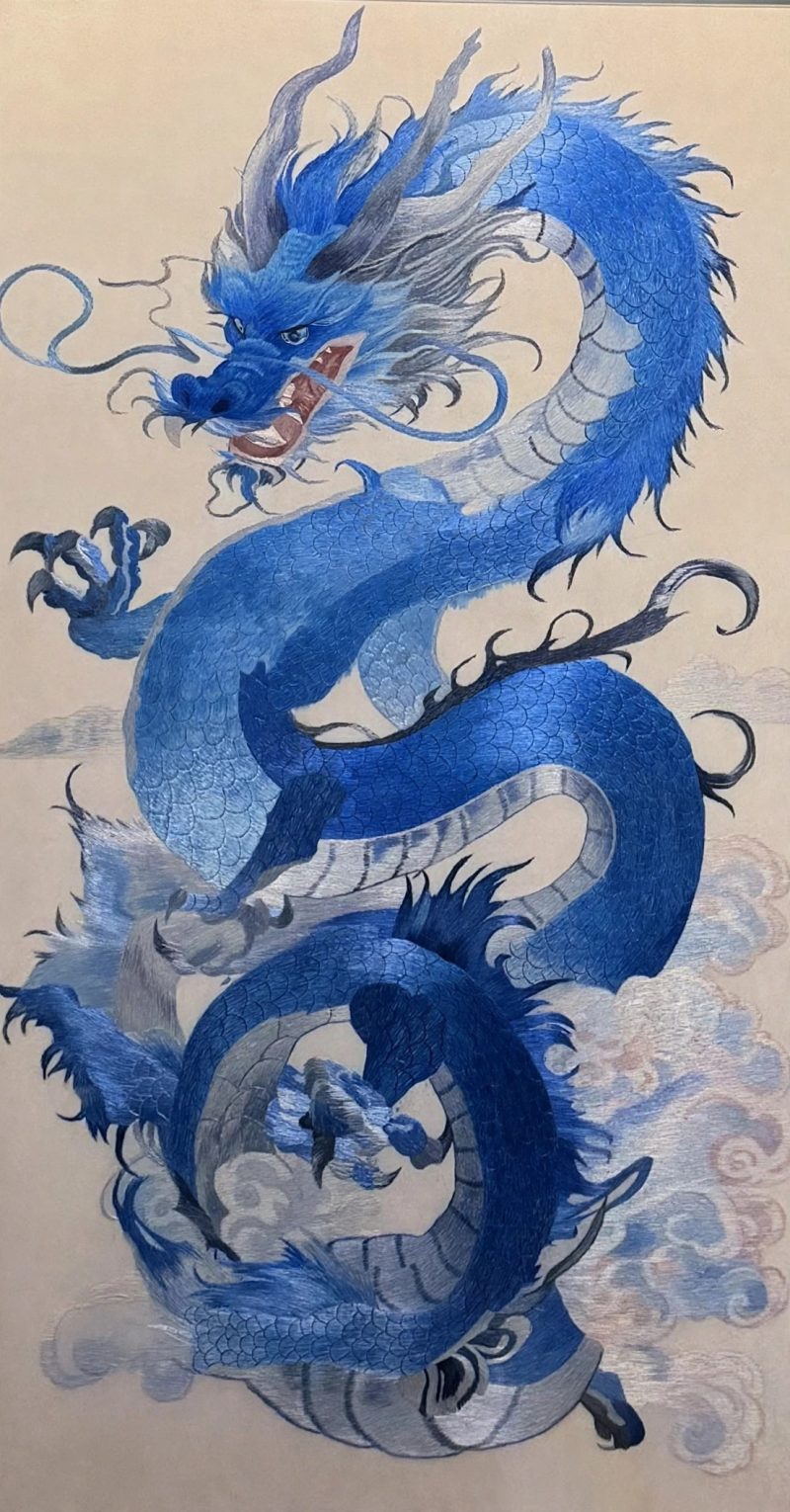 Spirit of the Azure Dragon – handmade silk embroidery