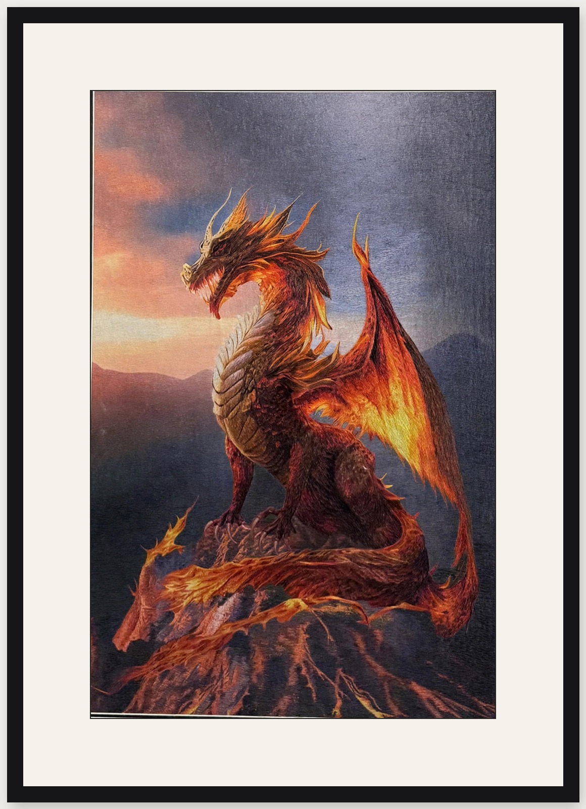 The Fire Dragon — framed silk embroidery