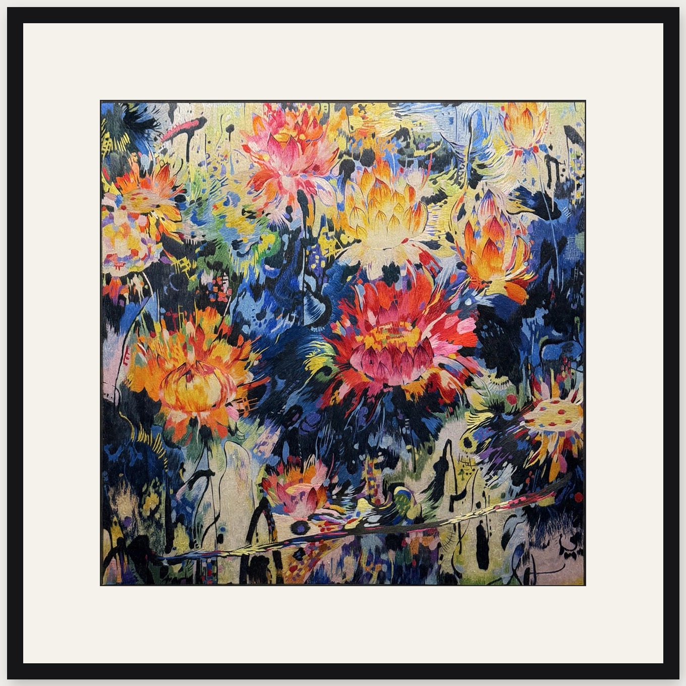 Blooming Chaos — framed silk embroidery