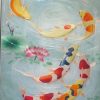 The Dance of Nine Koi – handmade silk embroidery