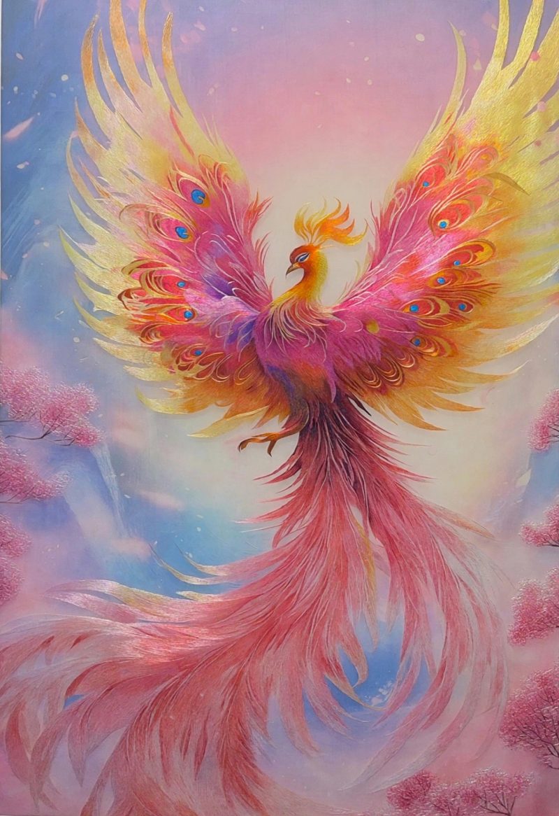 Rebirth in Flames – handmade silk embroidery