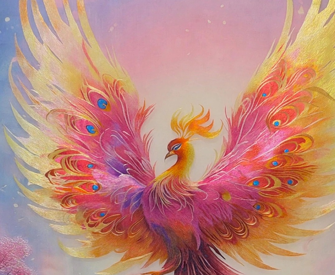 Rebirth in Flames – detail, handmade silk embroidery