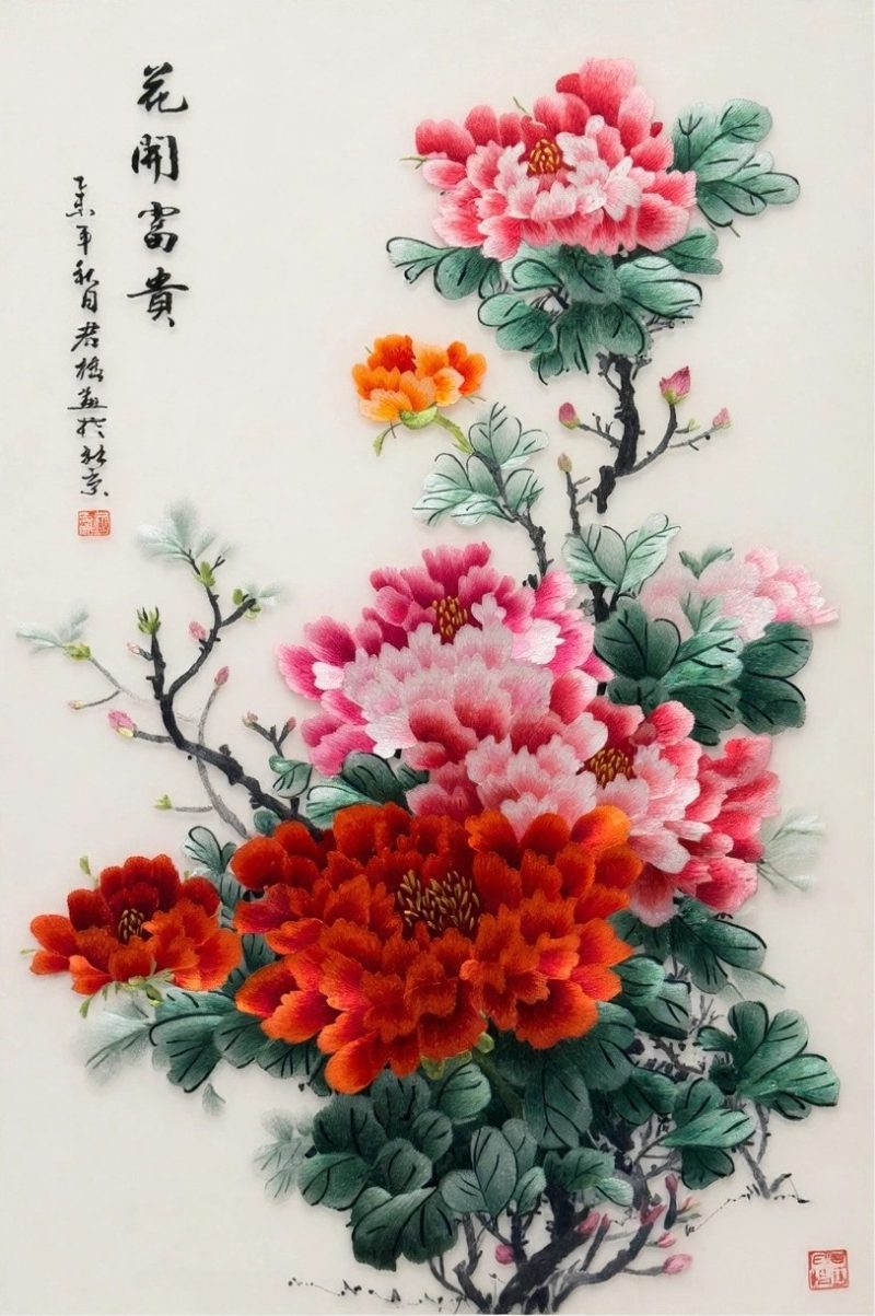 Queen Peony – handmade silk embroidery