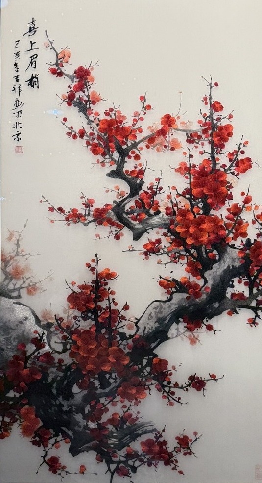 Red Plum Blossom – handmade silk embroidery